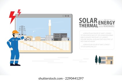 solar thermal energy, solar thermal power plant graphic in screen