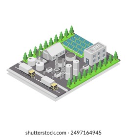 Solar thermal power plant isometric illustrated on background