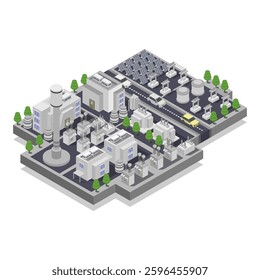 Solar thermal power plant station isometric vector on white background