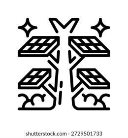 Solar Tree Line Icon, ein Umrisssymbol für urbane Energie, nachhaltiges Landschaftsbild, erneuerbare Energien, öffentliche Infrastruktur und grüne Technologie. Vektorsymbol.
