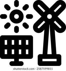 Solar Turbine, Sun Energy Outline Icon