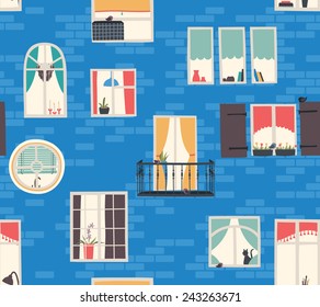 Solar urban seamless pattern with the city Windows.