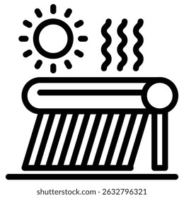 Solar Water Heater icon Black and white outline vector