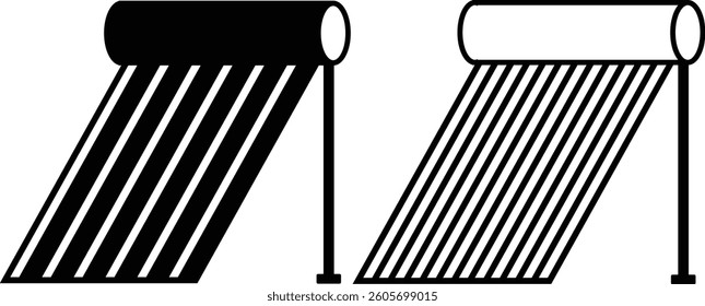 Solar Water Heater icon. environment friendly home or industrial roof top solar water heater panel. set design in trendy style. sunlight power absorbing solar heater
