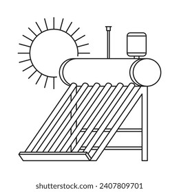 Solar water heating system for roof top - economical source of hot water supply. Icon in thin line