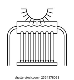 Sistema de calefacción de agua solar para techo - fuente económica de suministro de agua caliente. Icono en línea delgada