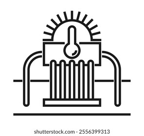 Solar water heating system for roof top - economical source of hot water supply. Icon in bold line