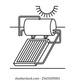 Solar water heating system for roof top - economical hot water supply technology. Icon in bold line