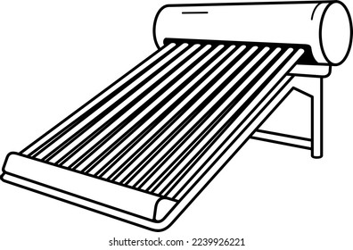 Solar water heating. Vector outline illustration.