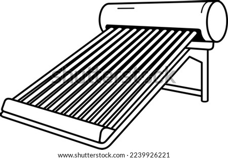 Solar water heating. Vector outline illustration.