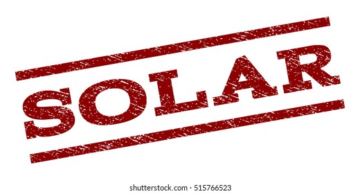 Solar watermark stamp. Text caption between parallel lines with grunge design style. Rubber seal stamp with dirty texture. Vector dark red color ink imprint on a white background.