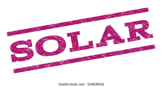Solar watermark stamp. Text caption between parallel lines with grunge design style. Rubber seal stamp with unclean texture. Vector purple color ink imprint on a white background.