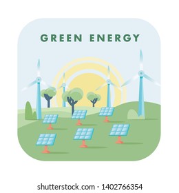 Solar and Wind energy vector badge. Nature and ecology related vector illustration in flat style. 