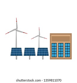 Solar and wind power plant image. Vector illustration design