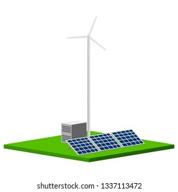 Solar and wind power plant. Vector illustration design