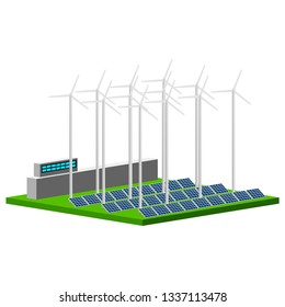 Solar and wind power plant. Vector illustration design