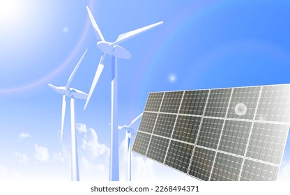 Solar and wind power, renewable and clean energy concept background.