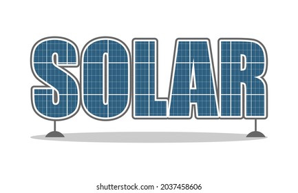 Solar word made of blue solar panel.