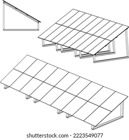 Batería solar, base de bastidor, ilustración del vector, conjunto