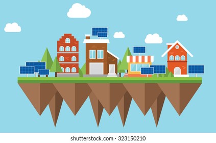 solarcity concept solar panel in flat city electricity energy