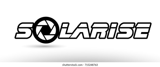 solarise text photo camera concept with aperture logo on white background