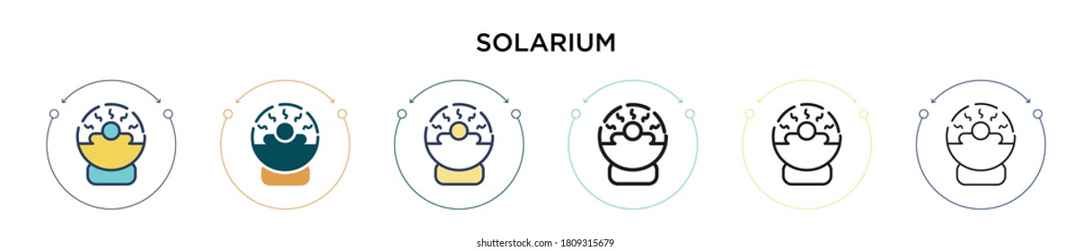 Solarium icon in filled, thin line, outline and stroke style. Vector illustration of two colored and black solarium vector icons designs can be used for mobile, ui, web