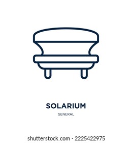 icono del solárium de la colección general. Solárium lineal delgado, mujer, icono del contorno de la piel aislado sobre fondo blanco. Signo de solárium vectorial de línea, símbolo para web y móvil