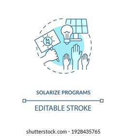 Solarize programs concept icon. Selling unused electricity idea thin line illustration. Cheap electricity. Output of generating solar energy. Vector isolated outline RGB color drawing. Editable stroke