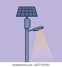 Solar-Powered Street Light Vector - Renewable Energy Illustration for Eco-Friendly Lighting Designs