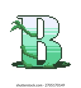 Solarpunk Aesthetics Green Tone, Pixel Art Alphabet of B, Isolado