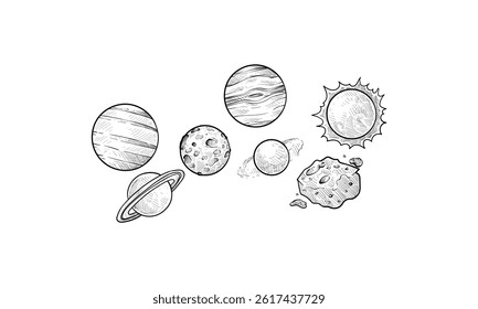 solarsystem handdrawn engraving doodle collection