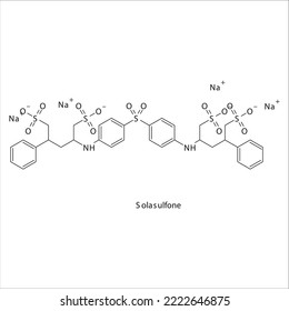 Solasulfone flat skeletal molecular structure DHFR inhibitor antibiotic drug used in dihydrofolate, folic acid, dhfr, methotrexate, leprosy treatment. Vector illustration.