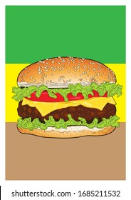 solated hamburger vector illustration; hamburger cartoon; beef burger with cheese