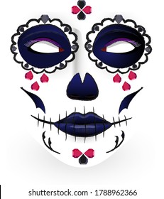 einzelne Vektorgrafik. Stell dich dem Mädchen mit einem schrecklichen Make-up gegenüber! Der Feiertag des Toten. Maske. Dia de los muertos. 