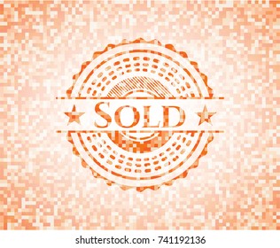 Sold abstract orange mosaic emblem with background