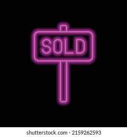 Vector de icono simple de banner de venta. Diseño plano. Estilo de neón morado sobre fondo negro.ai