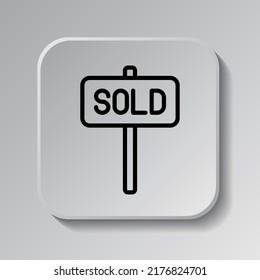 Vector de icono simple de banner de venta. Diseño plano. Icono negro en botón cuadrado con sombra. Fondo gris.ai