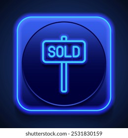 Sold banner simple icon vector. Flat design. Blue neon style on button. With shadow.ai