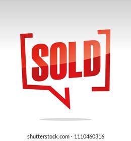 Sold in brackets white red isolated sticker icon