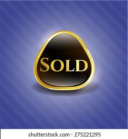 Sold gold shiny badge with blue background