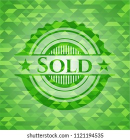 Sold green emblem. Mosaic background