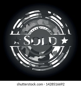 Sold grey camo emblem. Vector Illustration.