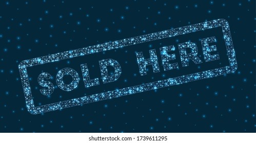Vendido aquí palabra en estilo digital. La placa geométrica brillante vendida aquí. Increíble ilustración vectorial.