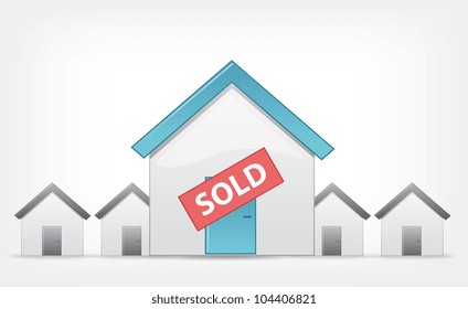 Sold Home Concept. Grey Gradient Background. Vector EPS 10.