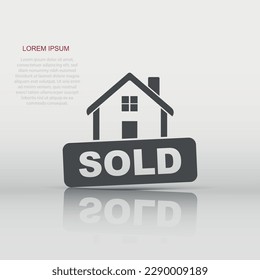 Sold house icon in flat style. Home illustration pictogram. Sale sign business concept.