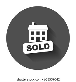 Sold house icon. Vector illustration in flat style with long shadow.