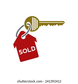 Sold, House Keyring, Vector Illustration