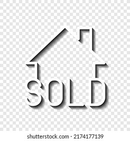 Sold, house simple icon vector. Flat design. White with shadow on transparent grid.ai