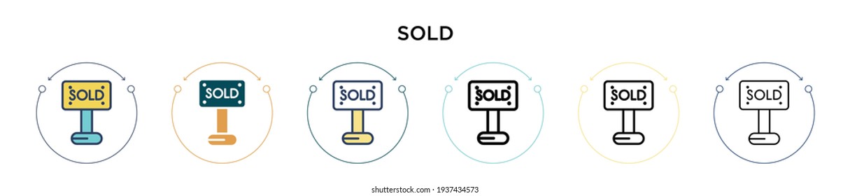 Sold icon in filled, thin line, outline and stroke style. Vector illustration of two colored and black sold vector icons designs can be used for mobile, ui, web