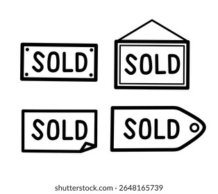 Sold label icon set in minimal outline style, ideal for e-commerce and property sales visuals